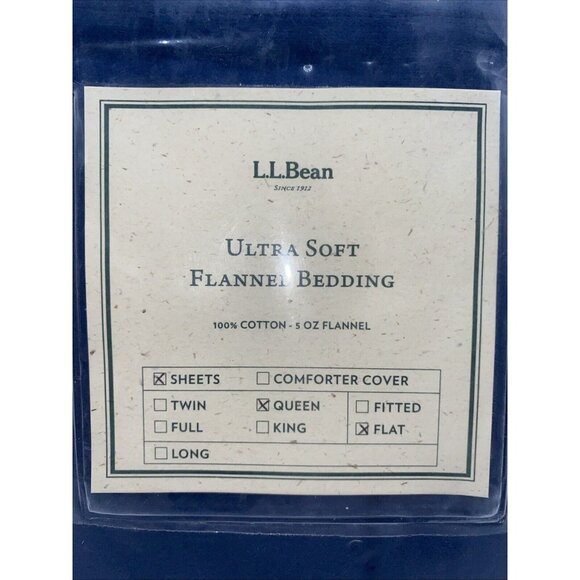 LL Bean Ultra Soft Flannel Queen Size Flat Sheet True Navy 92  X 110 in - Picture 2 of 8